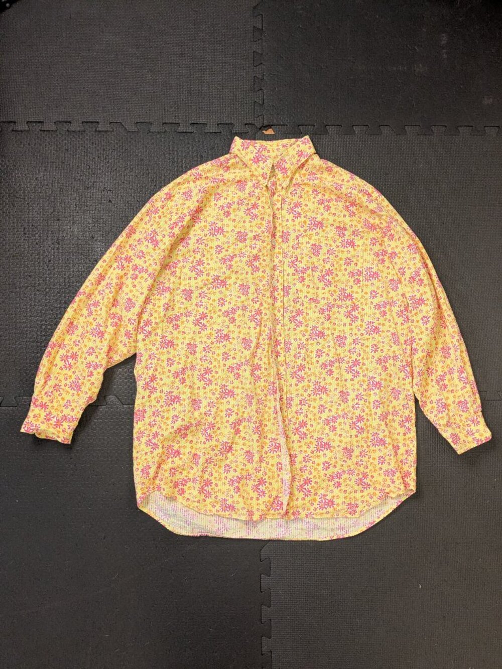 vintage lilly pulitzer button up top floral pink yellow medium 100% cotton retro